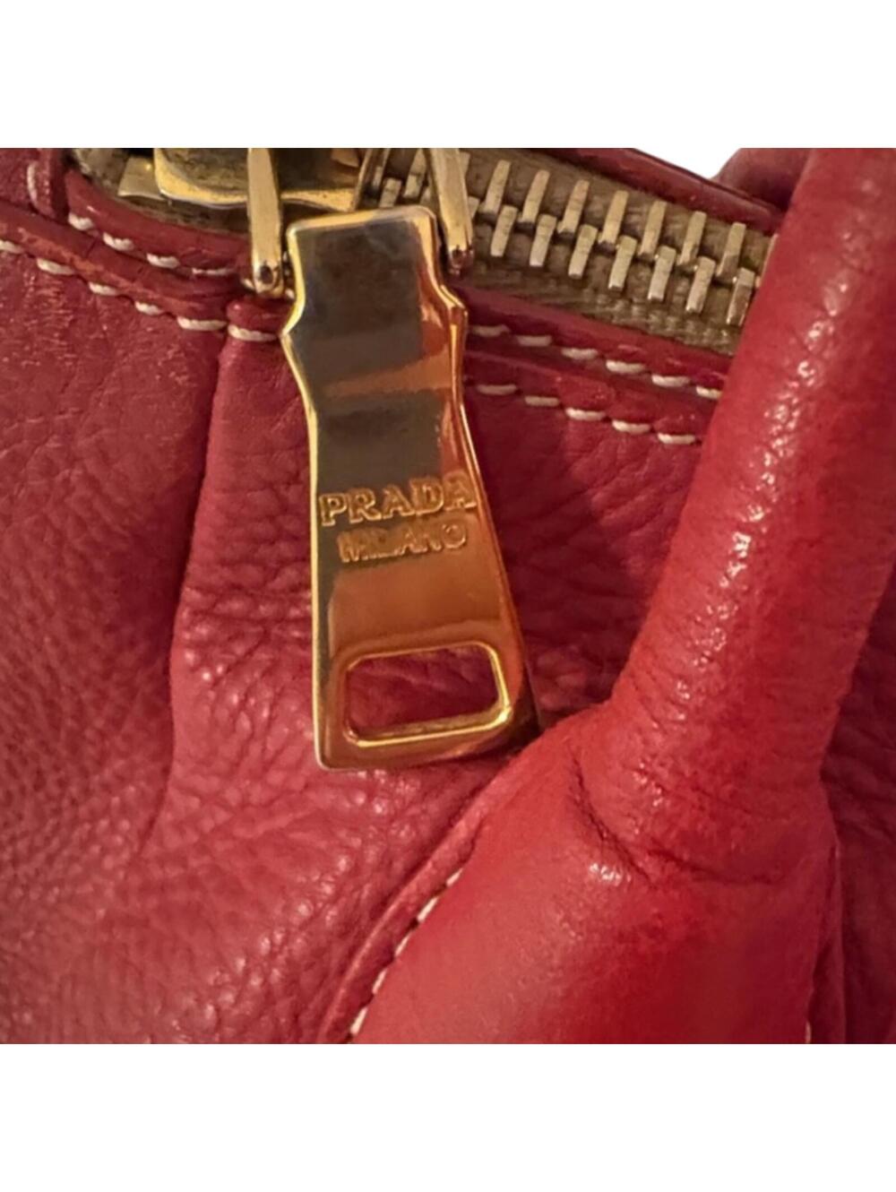 Prada Red Pebbled Leather Satchel Handbag - Picture 4 of 11